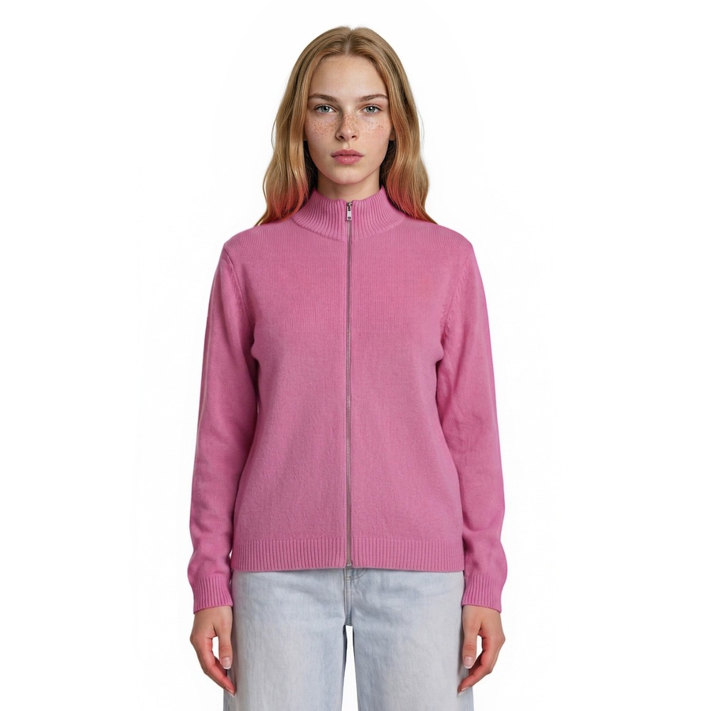 Lafayette 148 New York Pink Cardigan Sweater Zip Women's Size Medium Cotton Silk